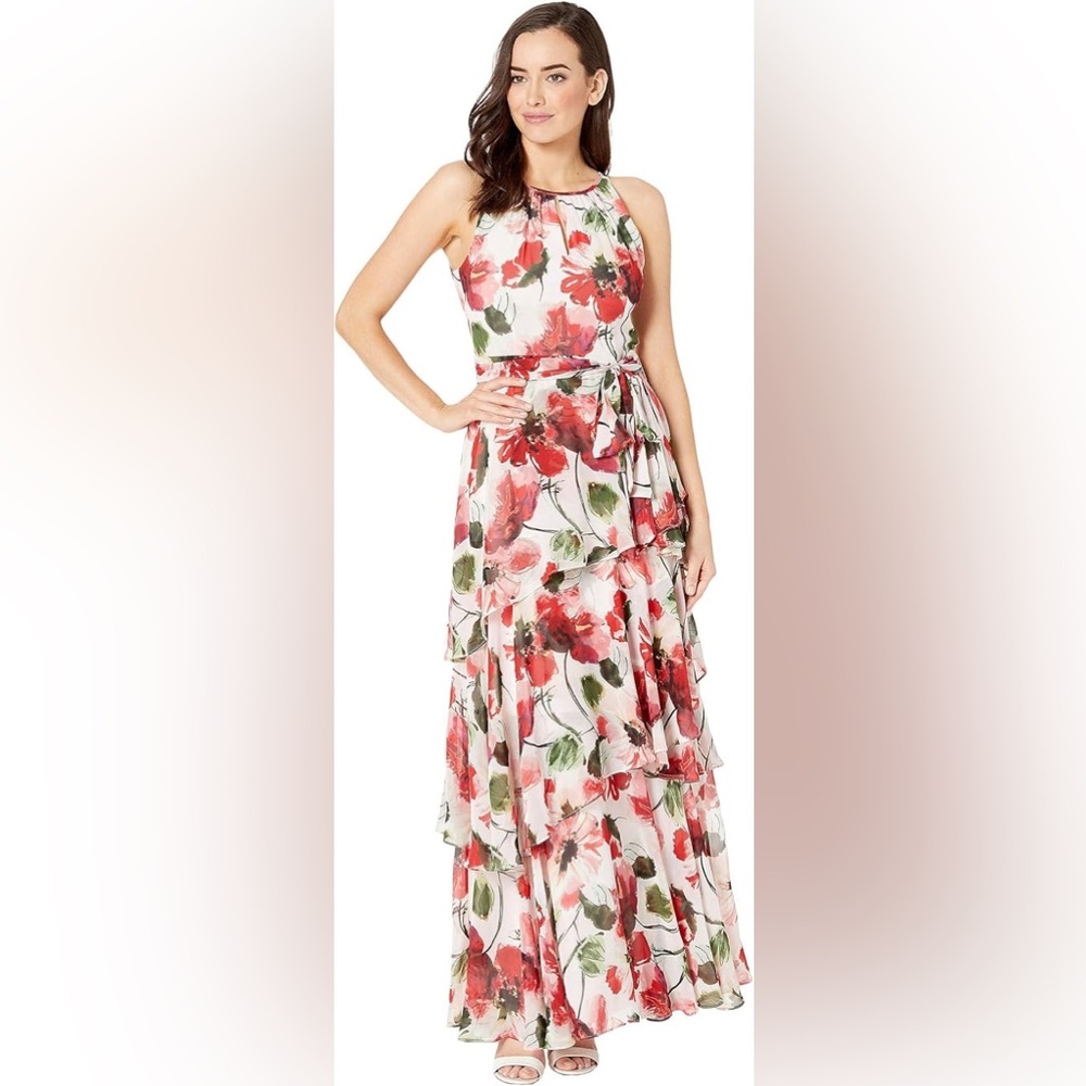 Tahari by ASL Printed Chiffon Tiered Maxi Dress